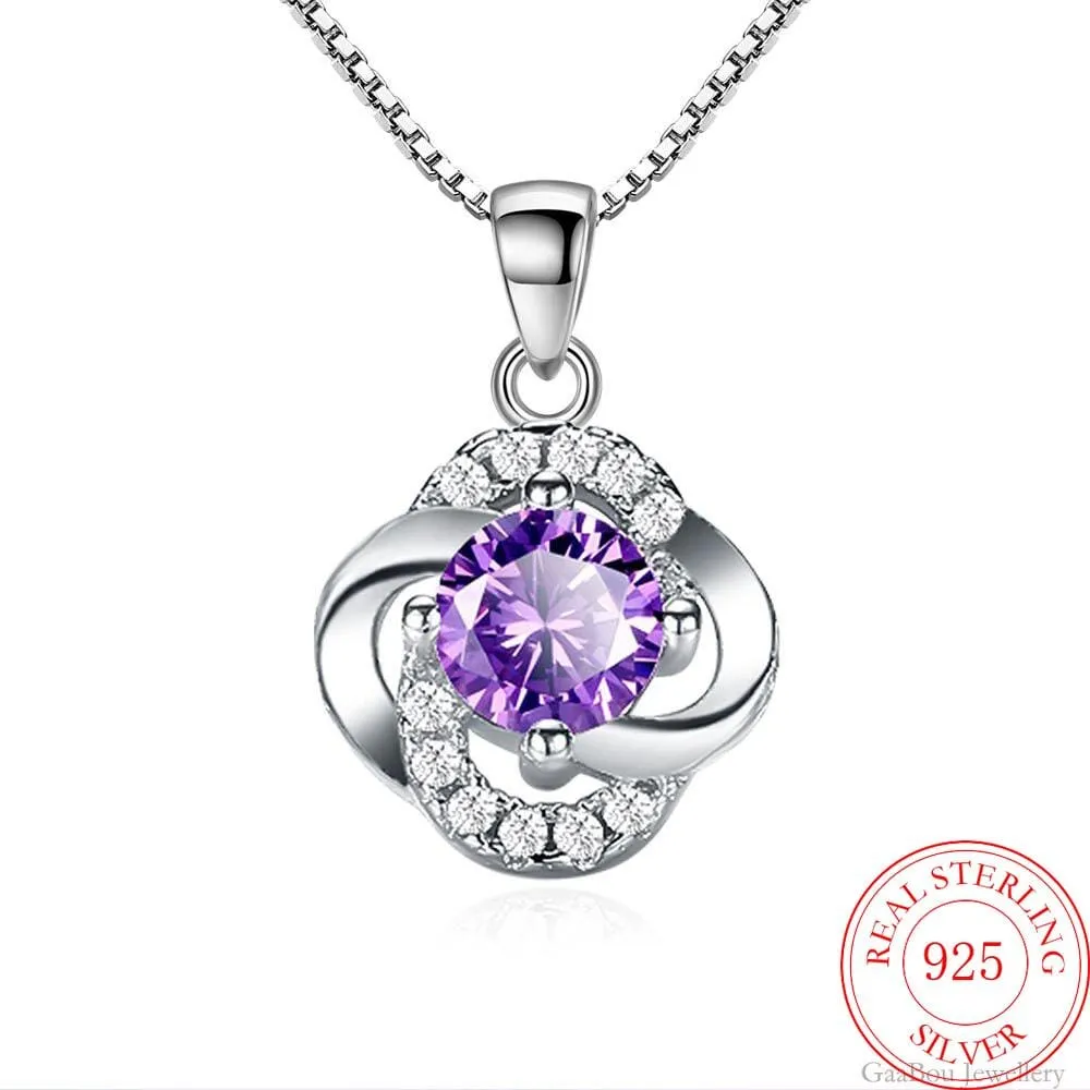 Flower Amethyst Pendant Necklace - 925 Sterling Silver