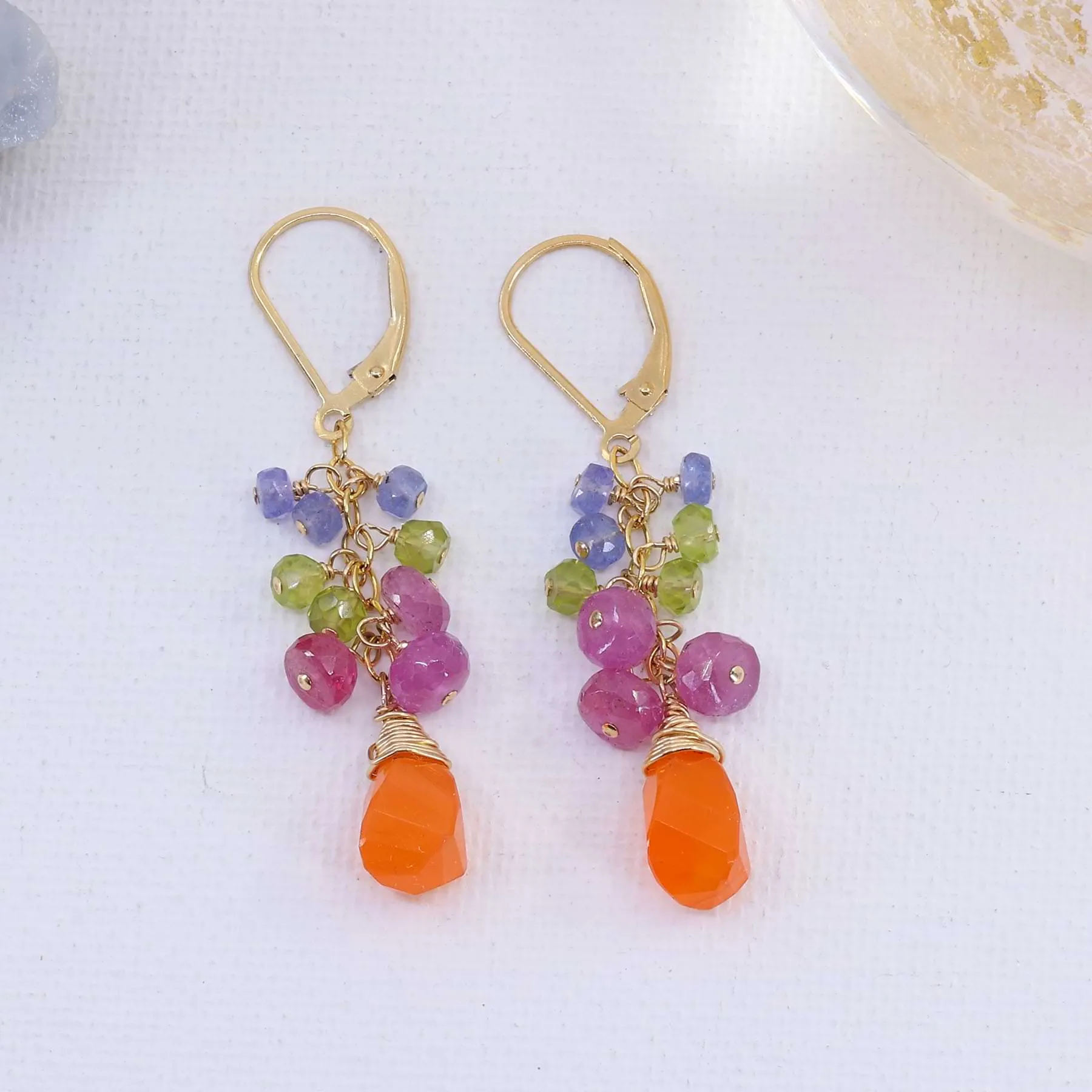 Flower Market - Multi Gemstone Gold Cluster Earrings