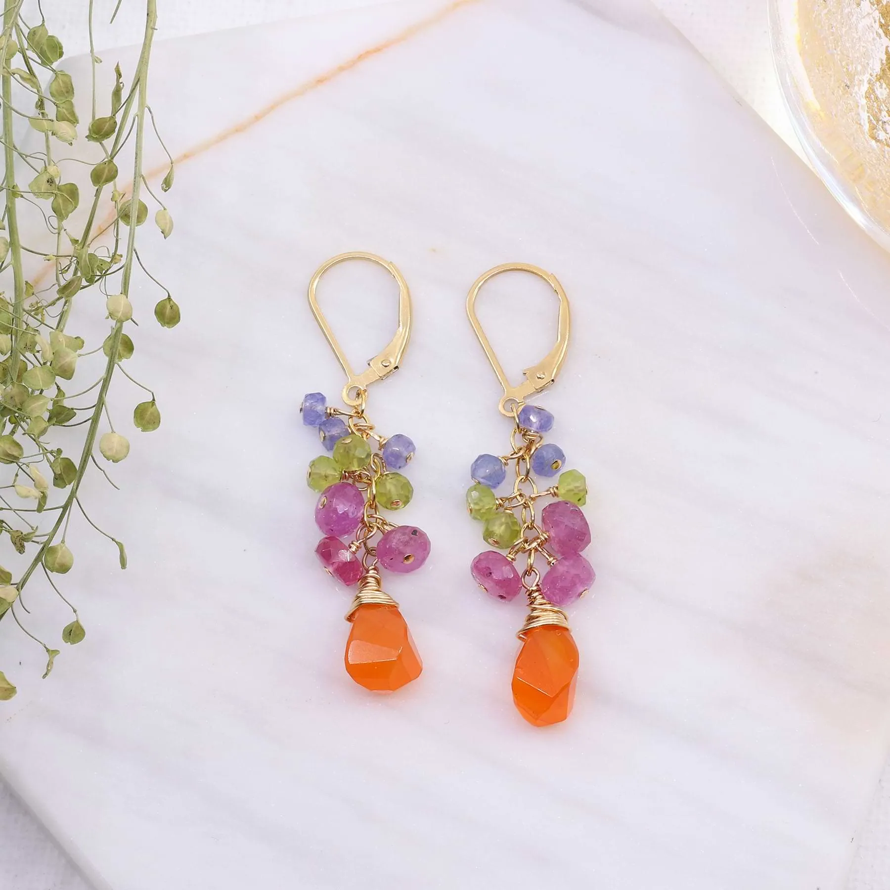 Flower Market - Multi Gemstone Gold Cluster Earrings