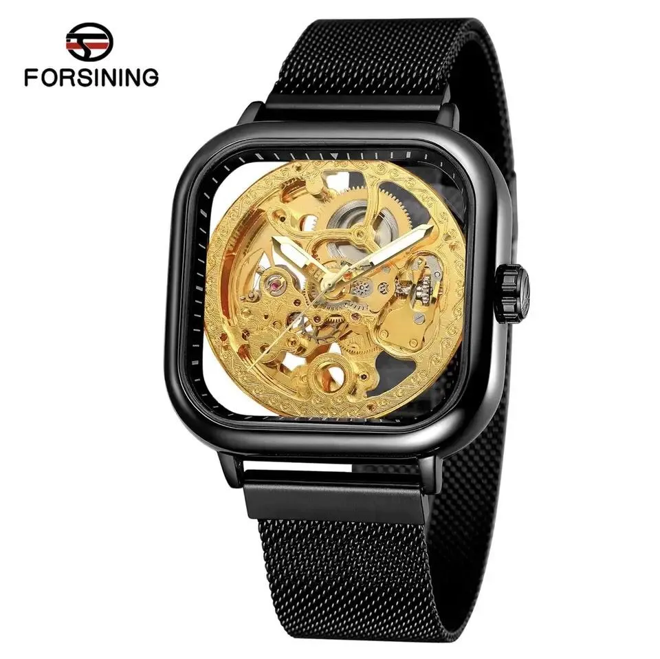 Forsining Mens Black Automatic Mechanical Steampunk Mesh Watch W159327