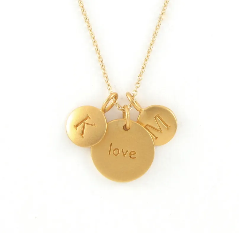 Gold 2 Initial & Love Charm Necklace