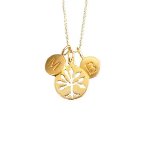 Gold 2 Initial & Tree Charm Necklace