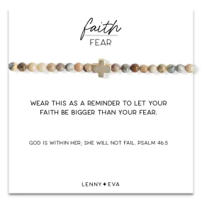 Gold Cross Faith Over Fear Bracelet in Feldspar