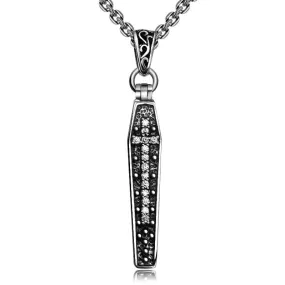 Gothic Open Cross Coffin Skeleton White Cubic Zirconia 925 Sterling Silver Biker Pendant Necklace