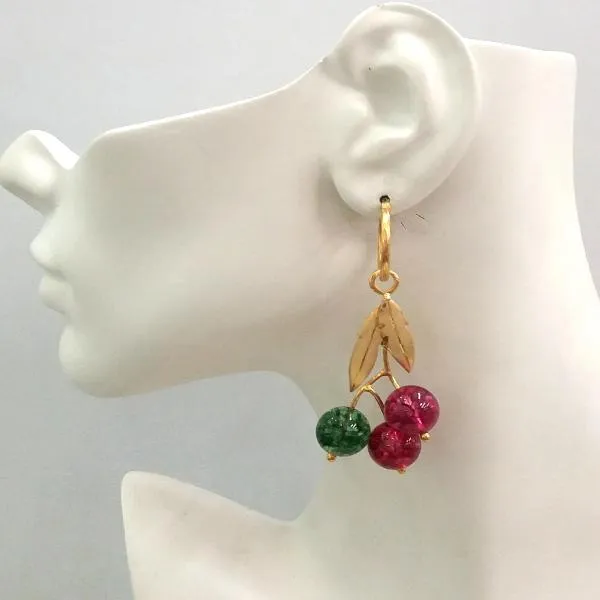 Green and Pink Tourmaline with Leaf Hoop Twinset Earrings