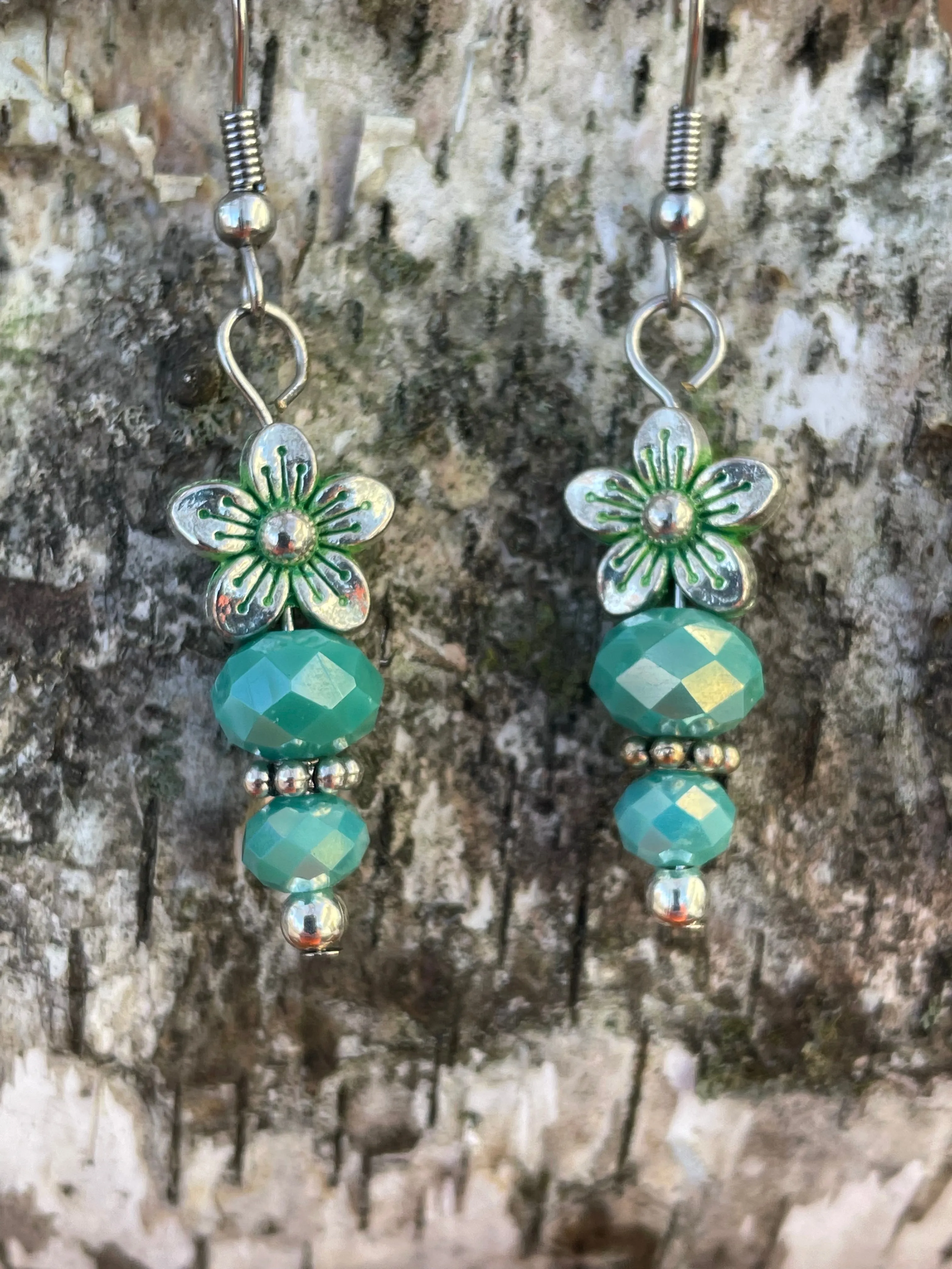 Green Crystal Flower Earrings