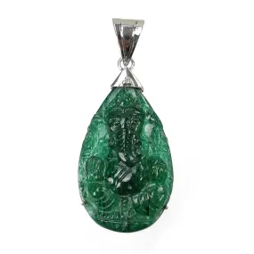 Green QUARTZITE Gemstone Carving : 8.08cts Natural Untreated Unheated Quartzite Hand Carved LORD GANESHA Pendant 35*21mm