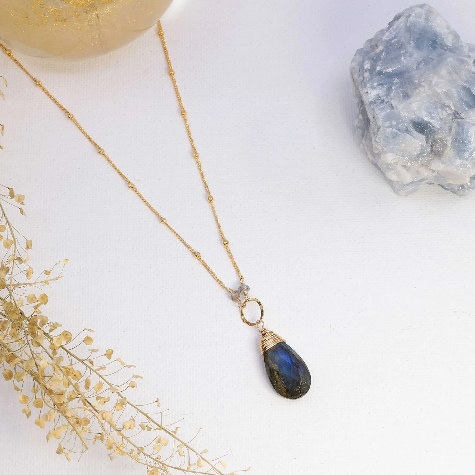 Helsinki - Teardrop Labradorite Gold Necklace