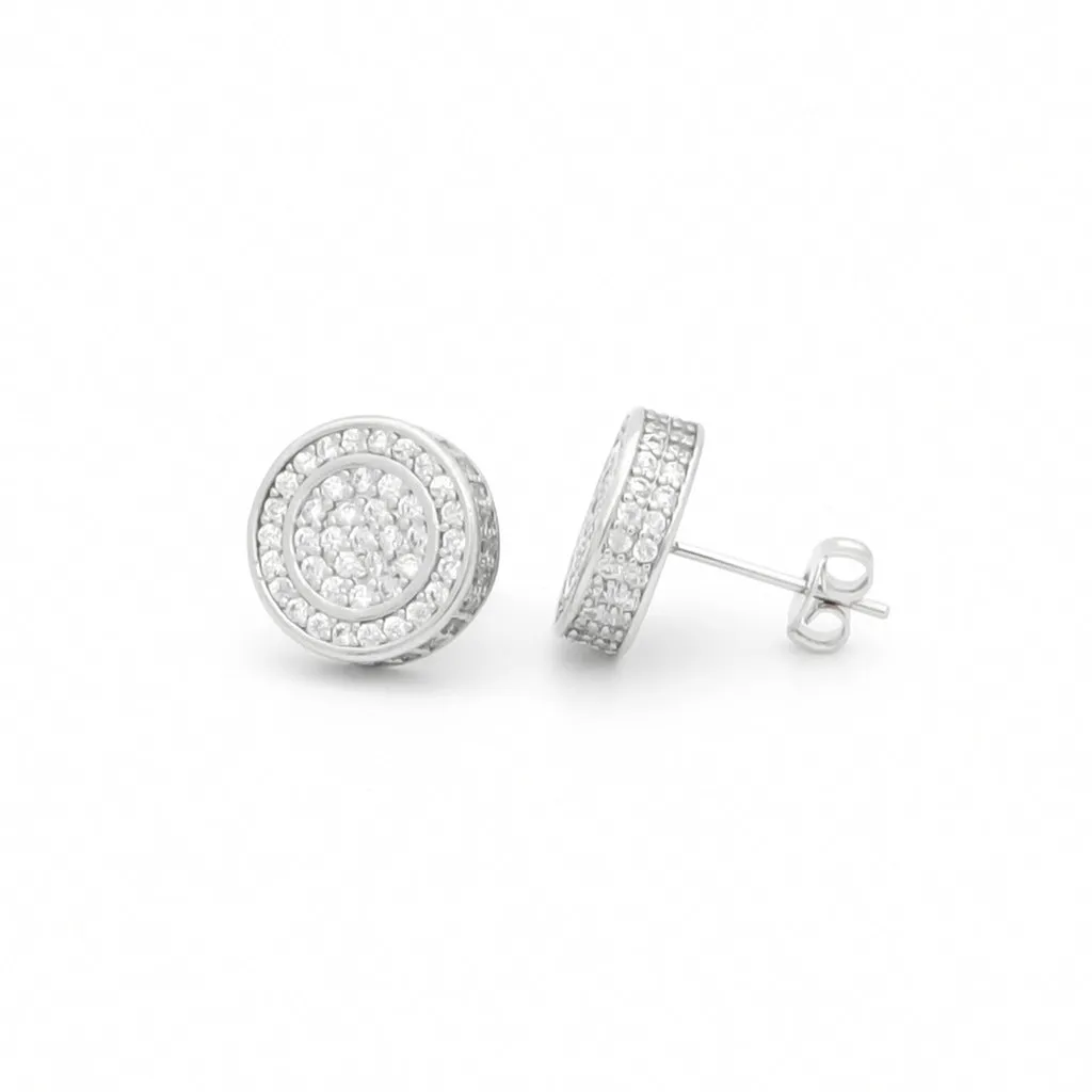 Iced Out 12mm Round Stud Earrings - Silver