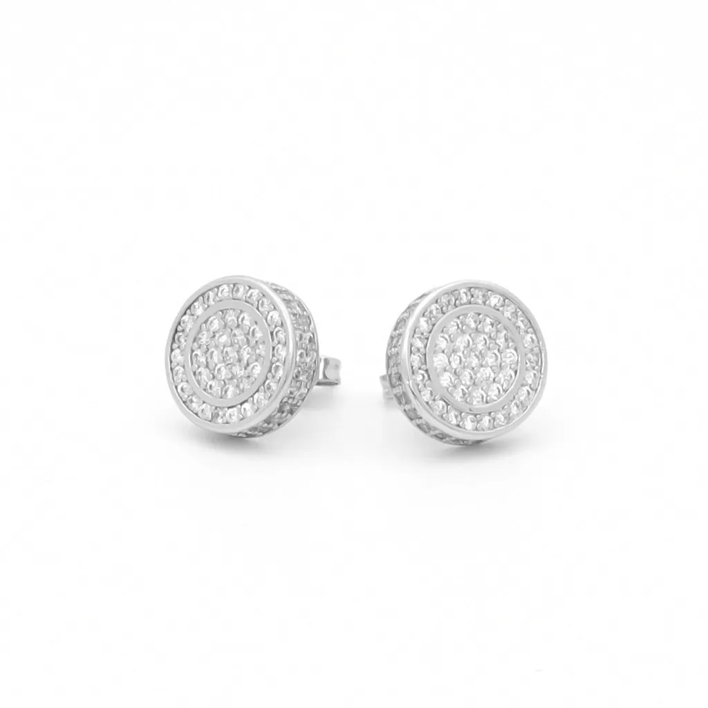 Iced Out 12mm Round Stud Earrings - Silver