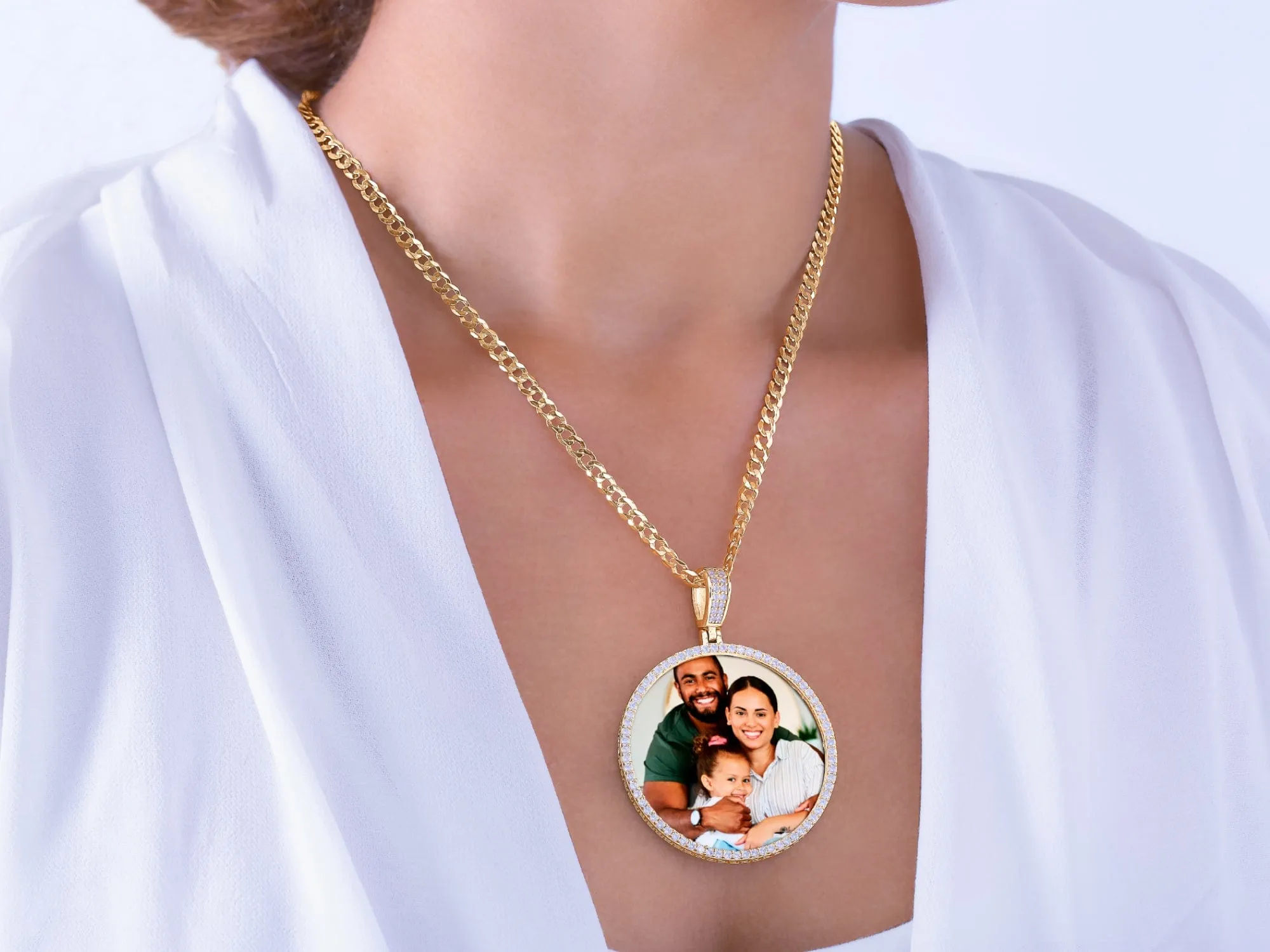 Iced Out Round Photo Pendant