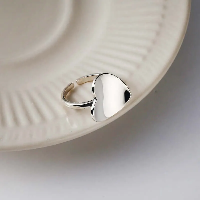 Irregular Peach Heart Silver Heart Plain Ring