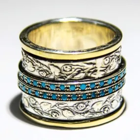 Israeli spinning rings Spinner ring , silver 9K gold lab opals