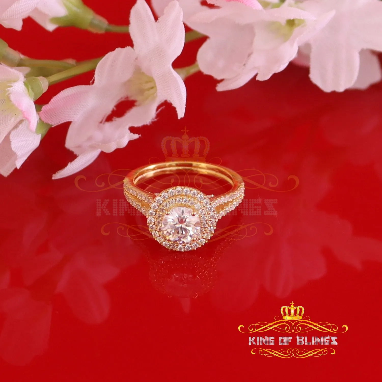 King Of Blings  10K Yellow Gold 2.00CT VVS' 'FL'D clr Round Solitaire Moissonite Womens Ring S/7