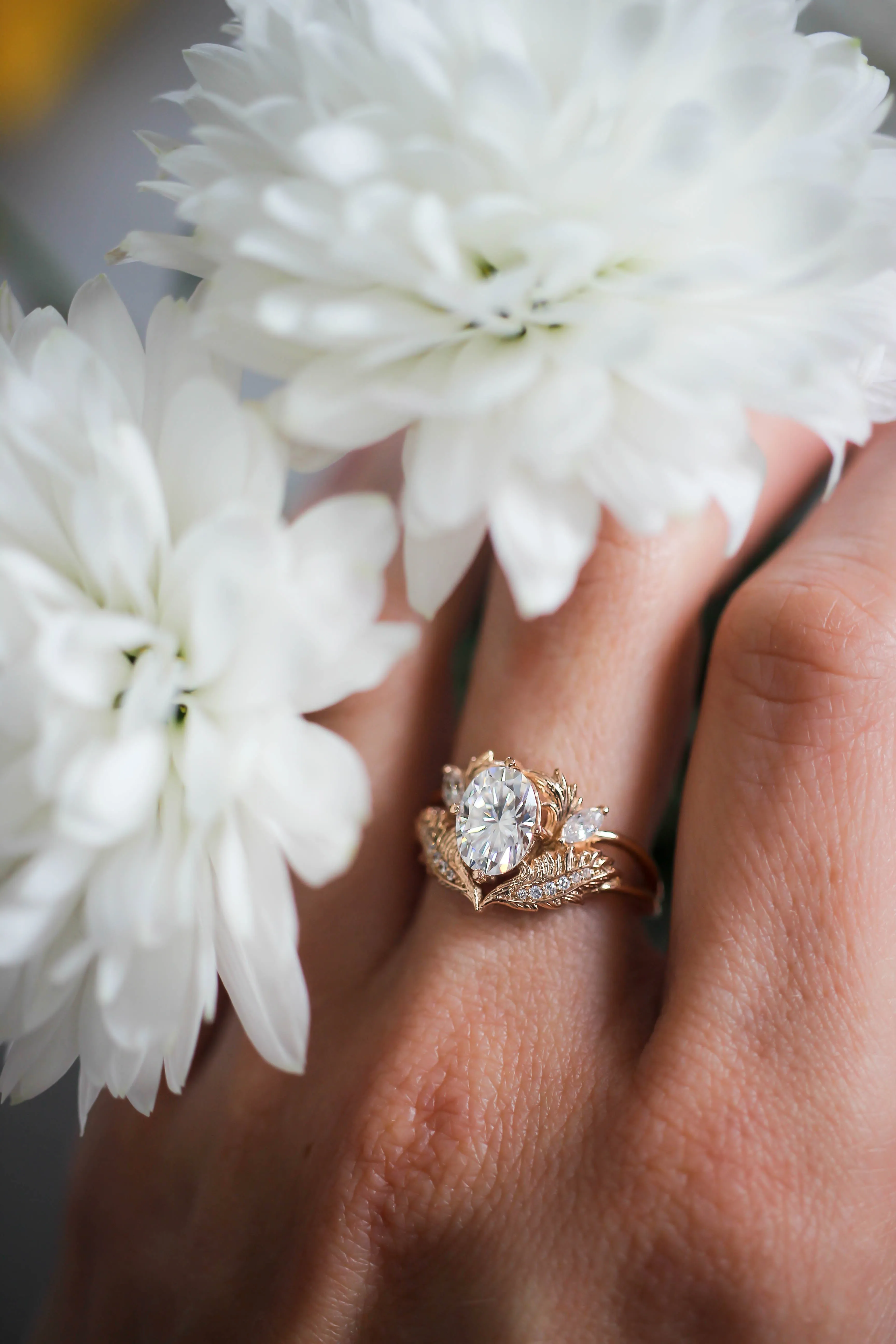 Lab grown diamond engagement ring, white gold ring with oval diamond / Adonis