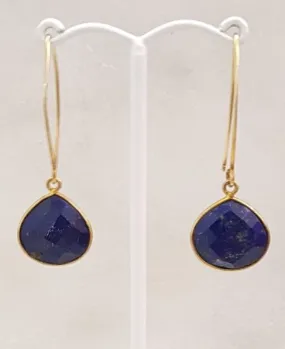 Lapis Lazuli Single Gem Drop V-hook Earrings