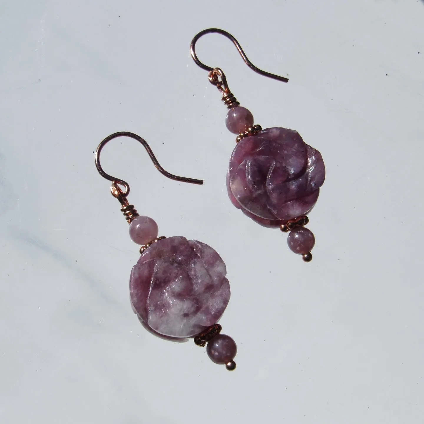 Lilac Stone Aka Lepidolite gemstone Rose Earrings