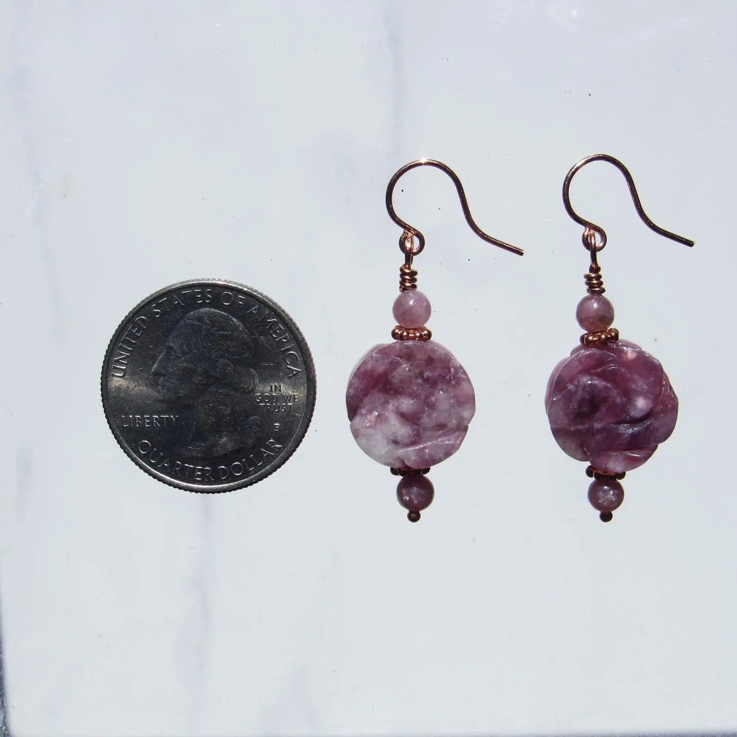 Lilac Stone Aka Lepidolite gemstone Rose Earrings