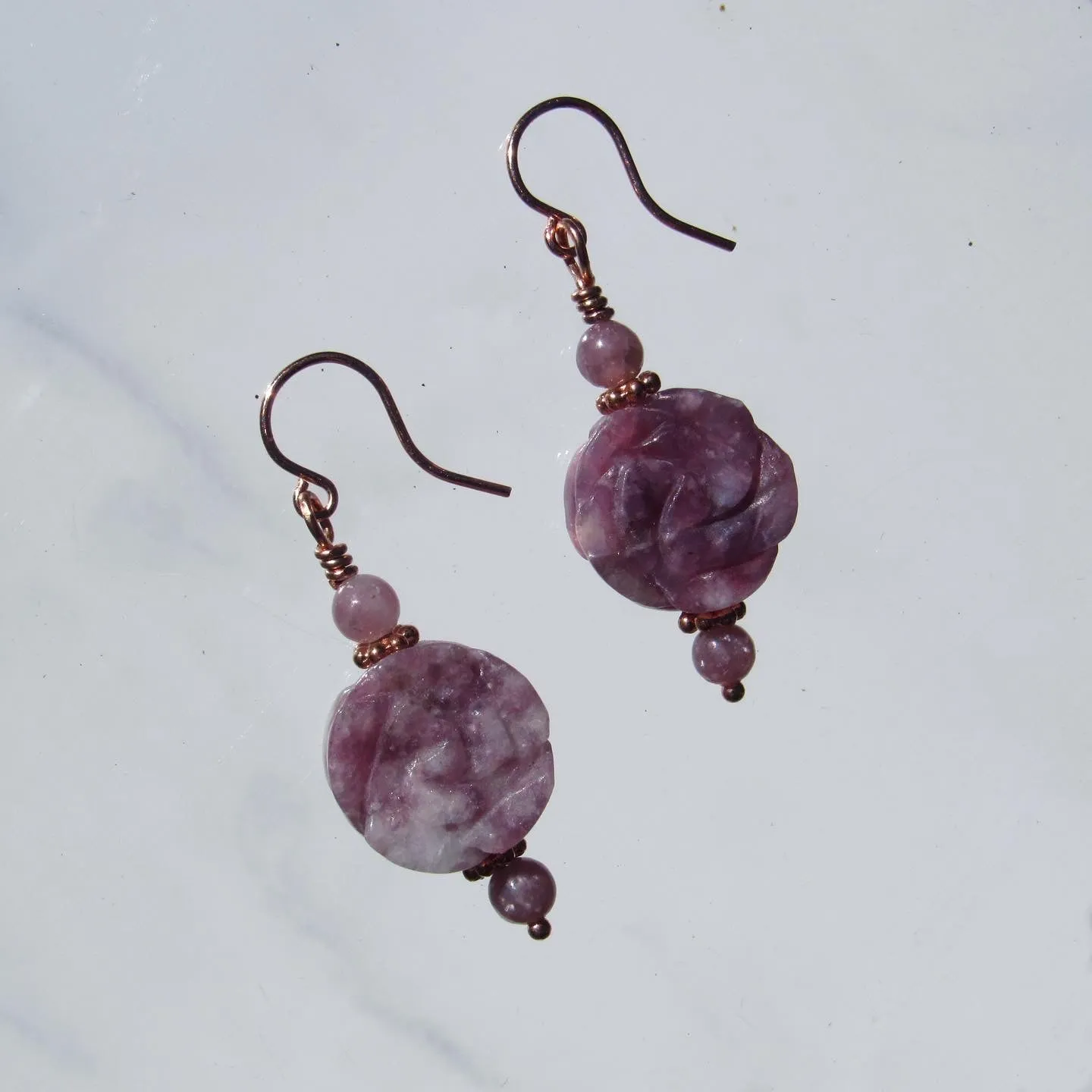 Lilac Stone Aka Lepidolite gemstone Rose Earrings