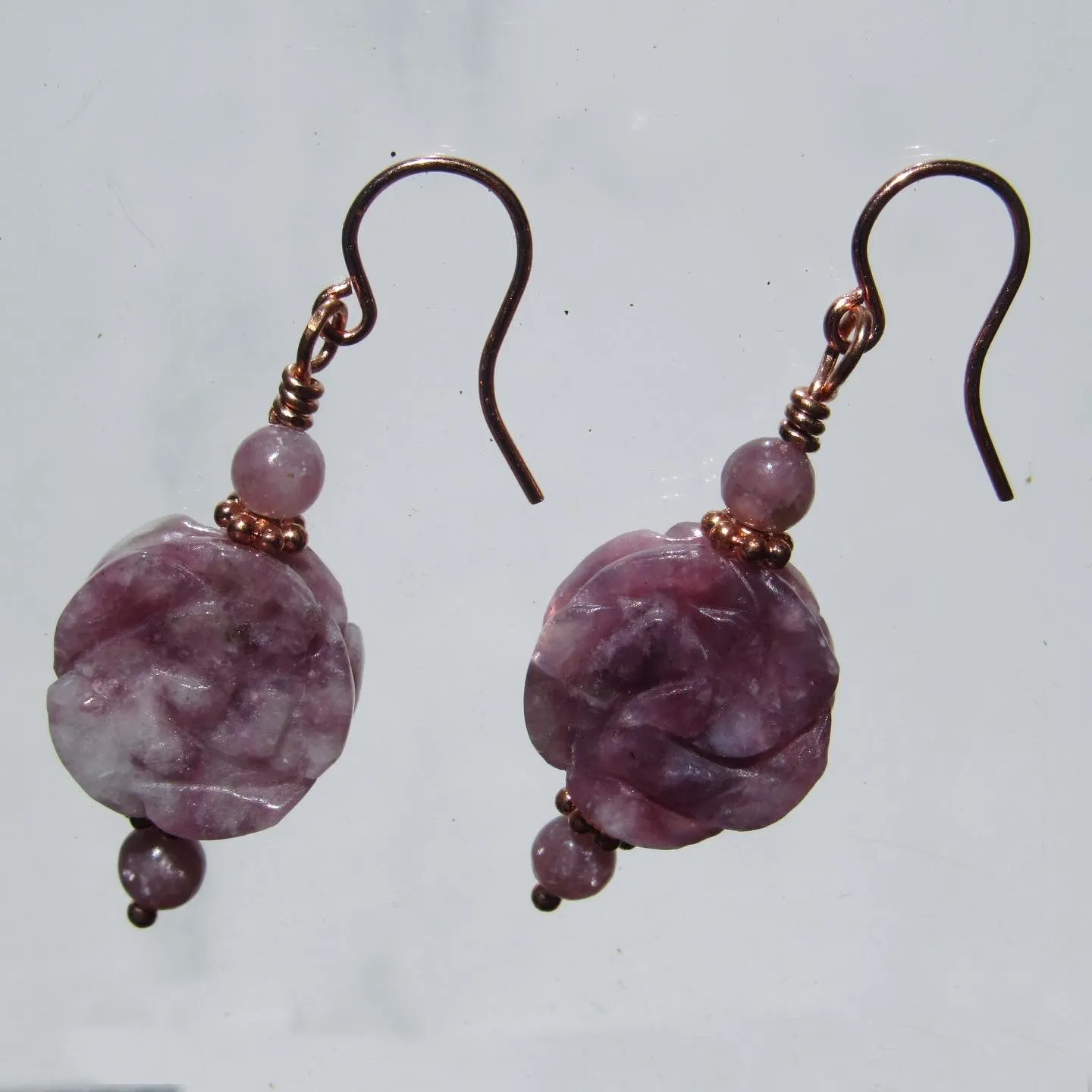 Lilac Stone Aka Lepidolite gemstone Rose Earrings