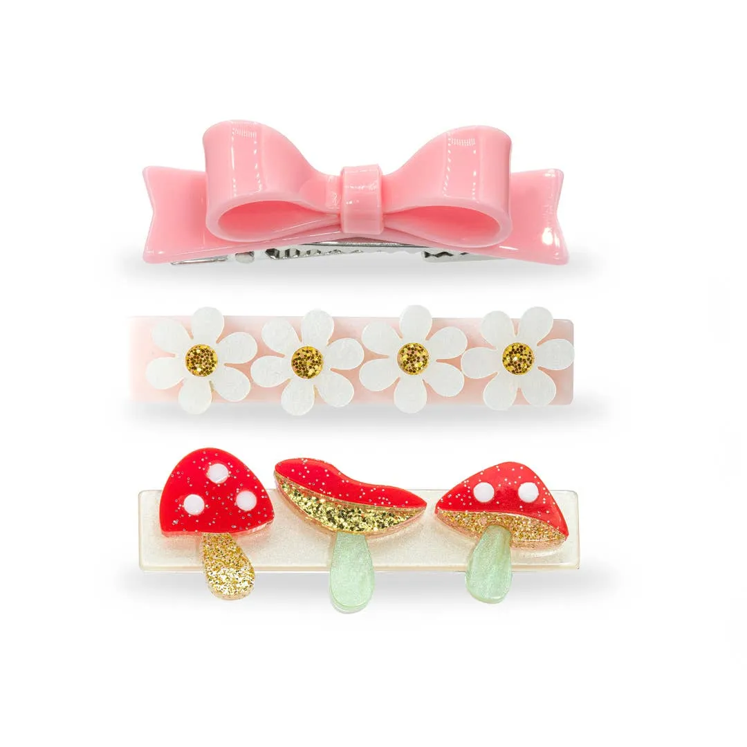 Lilies & Roses Red Mushroom and Bow Hair Clip Set