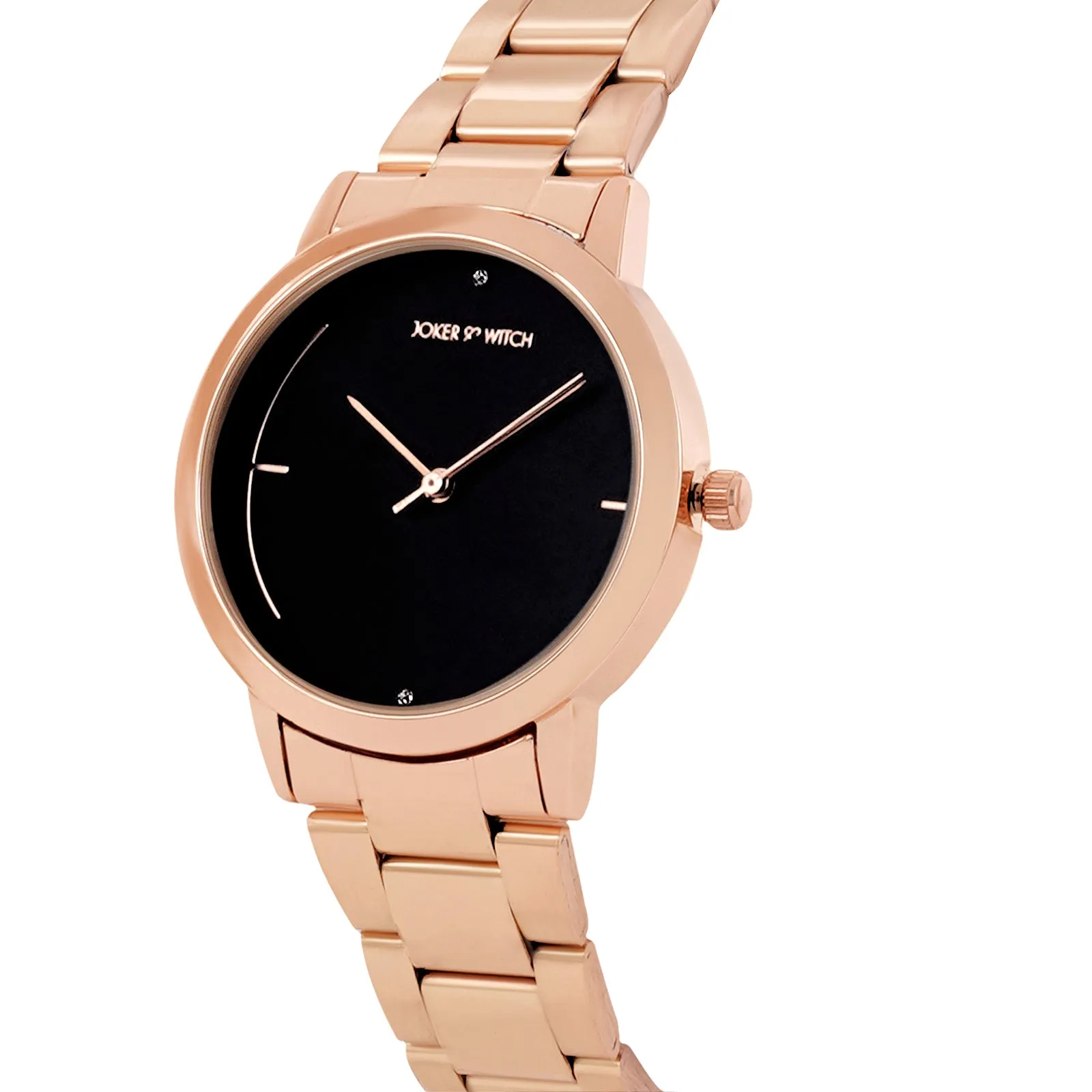 Luna Black Dial Rosegold Metallic Strap Watch