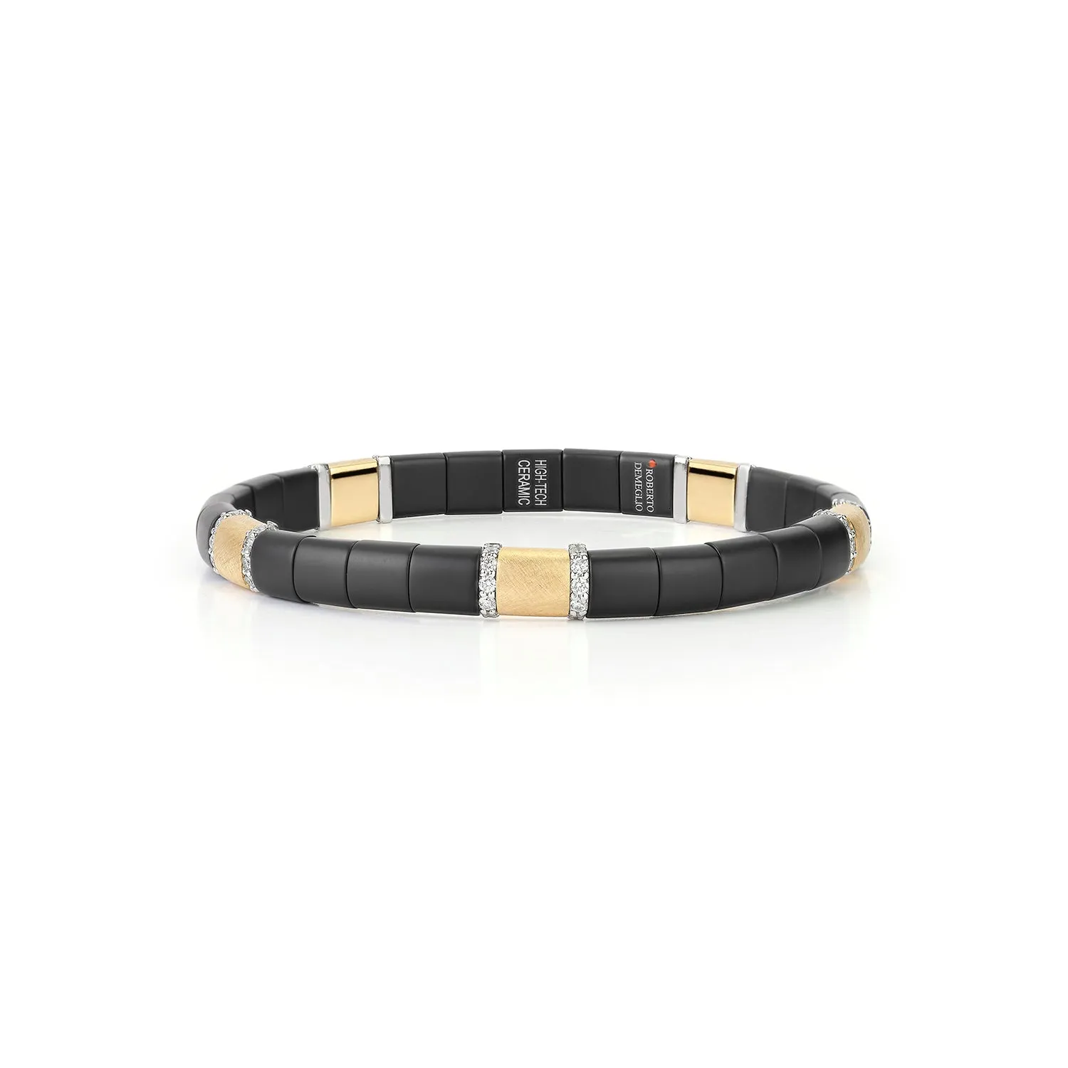 Matte Black Ceramic Stretch Bracelet with Diamonds