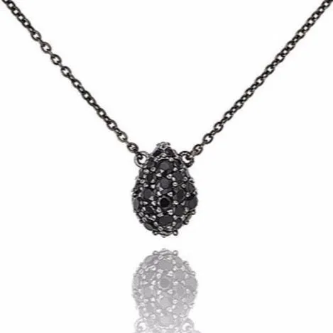 MCL Design Sterling Silver Teardrop Necklace with Black Spinel