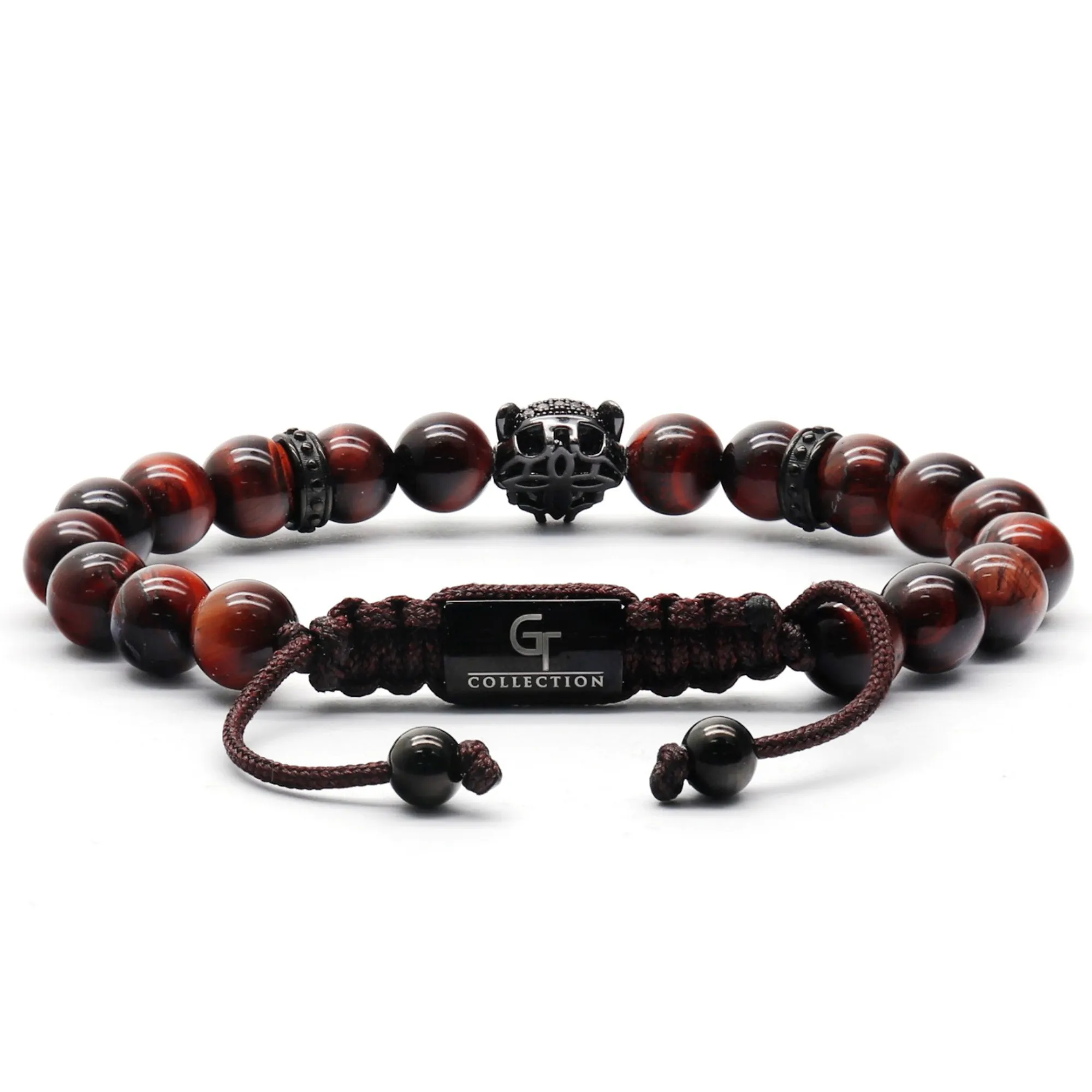 Men's RED TIGER EYE Bracelet With Black LEOPARD Head - One Size Fits All