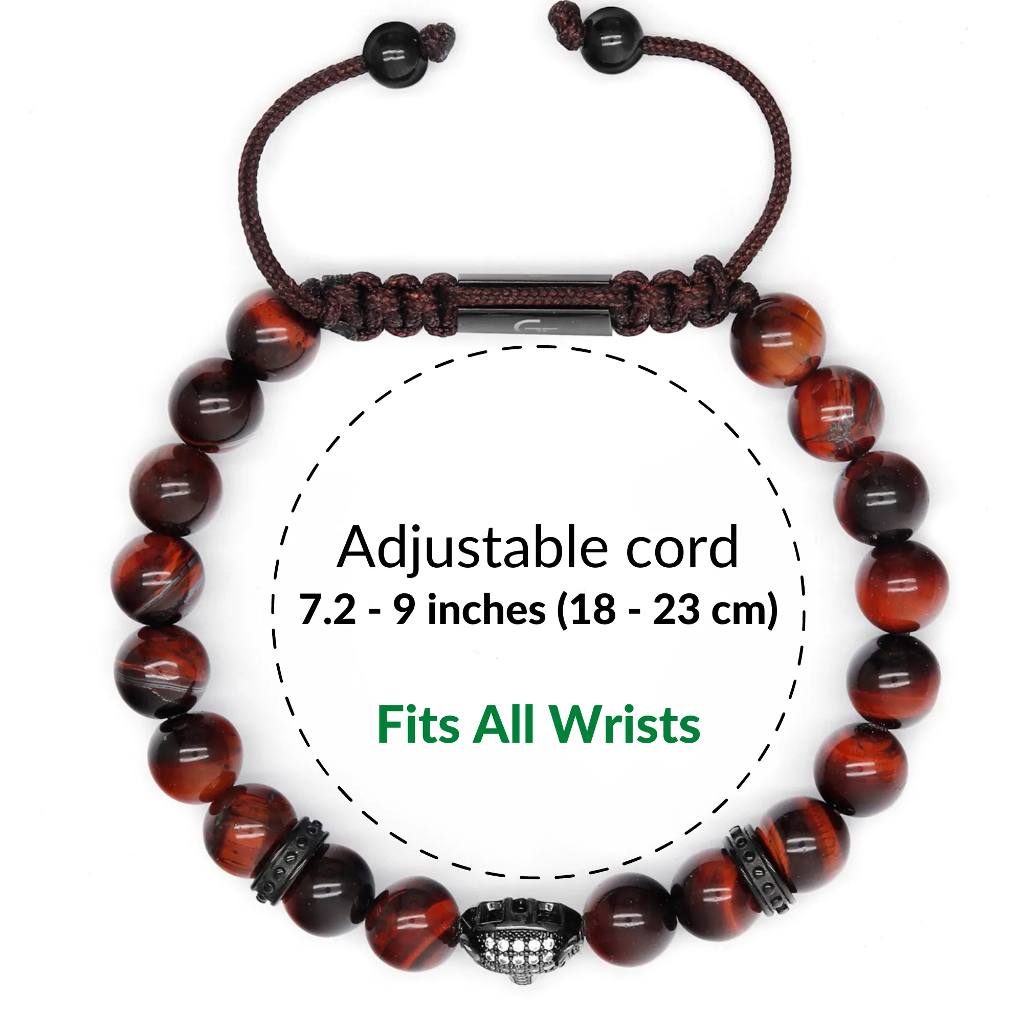 Men's RED TIGER EYE Bracelet With Black LEOPARD Head - One Size Fits All