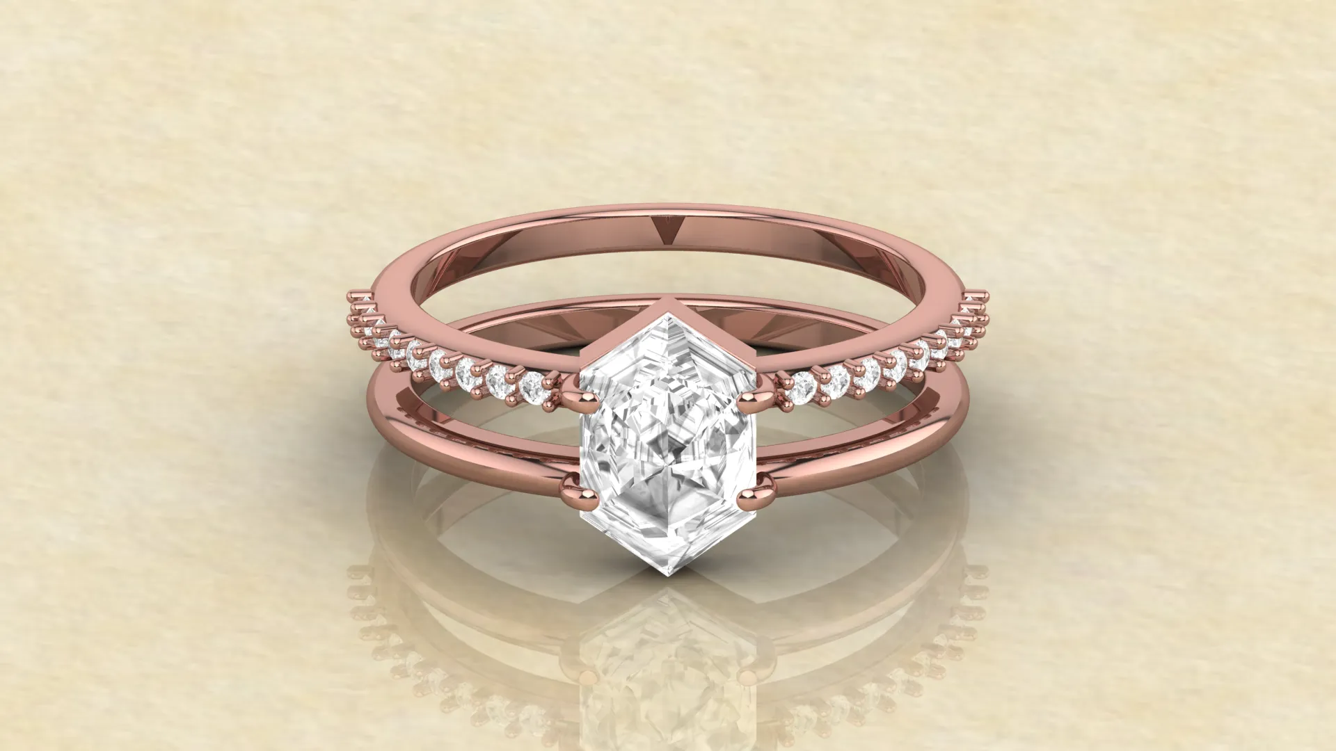 Moissanite Hexagon Custom Cut 14K Rose Gold Engagement Ring