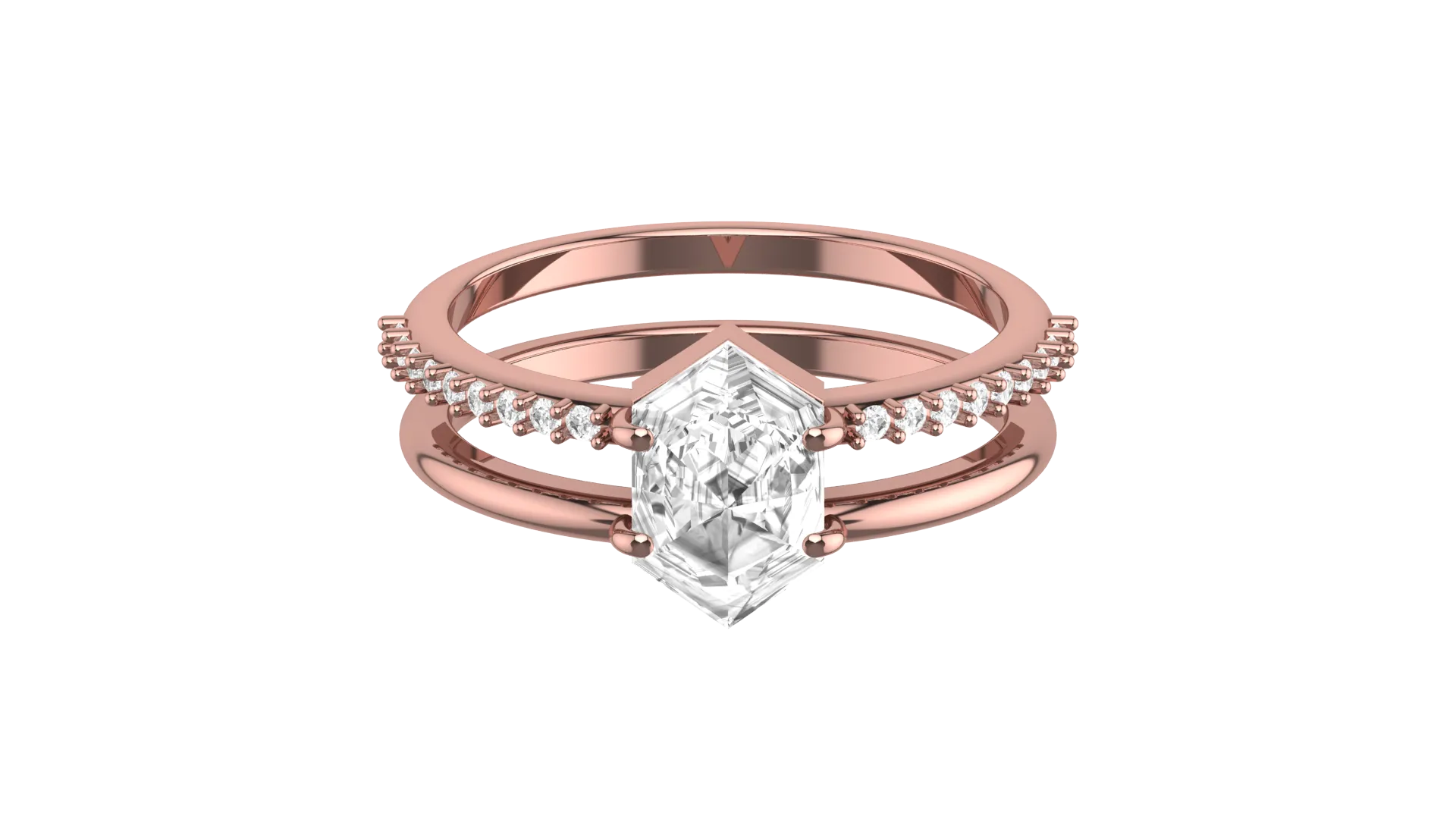 Moissanite Hexagon Custom Cut 14K Rose Gold Engagement Ring