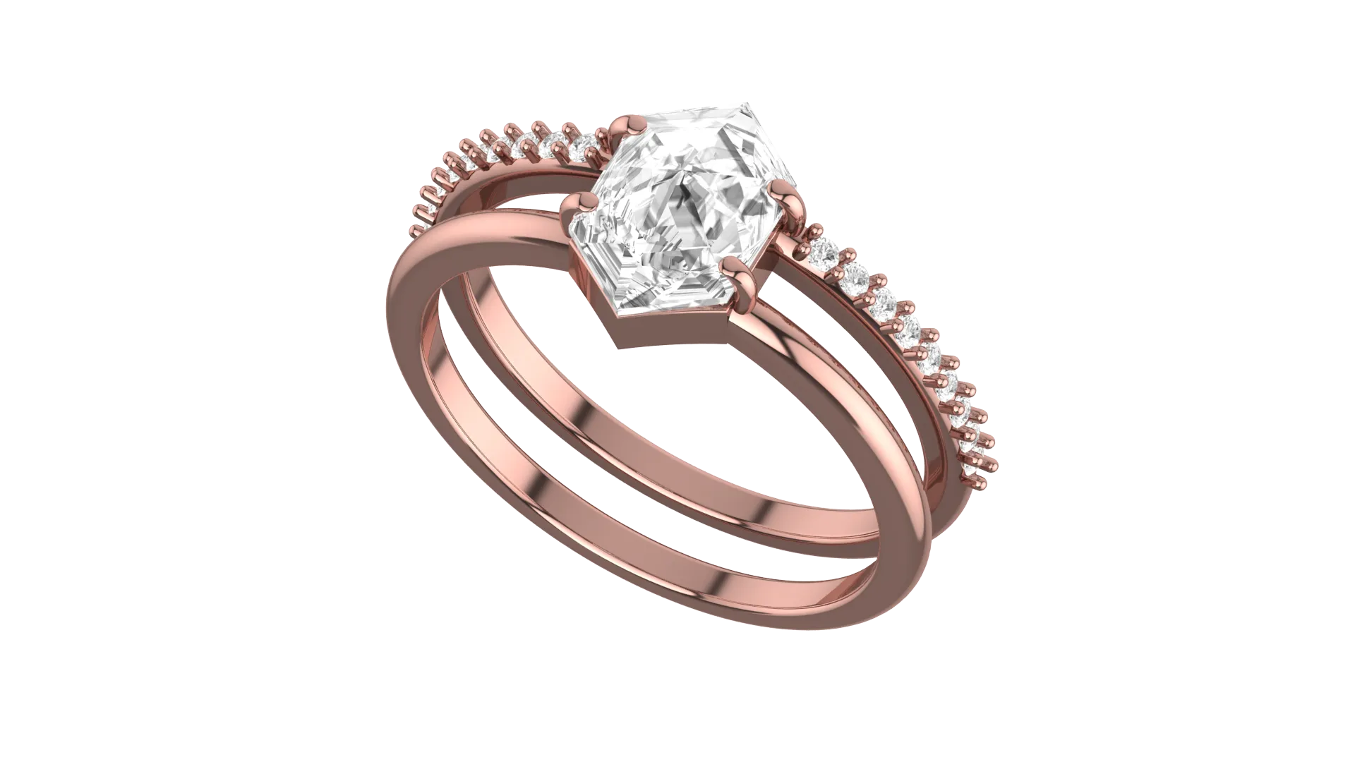 Moissanite Hexagon Custom Cut 14K Rose Gold Engagement Ring