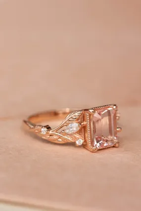 Nature inspired engagement ring with morganite, rose gold engagement ring with diamonds / Patricia