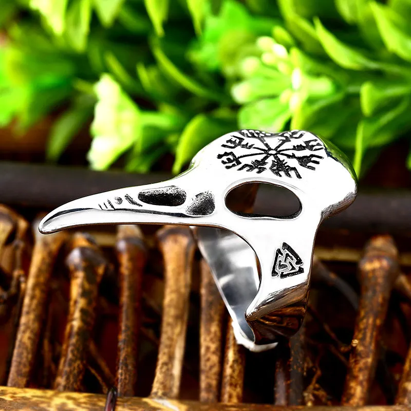 Nordic Viking Runic Raven's Skull Ring