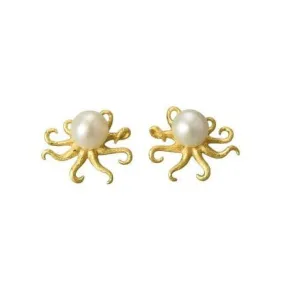 Octopus Natural Pearl Stud Earrings - 925 Sterling Silver