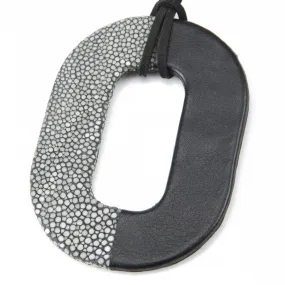 Oval Shagreen And Leather Pendant