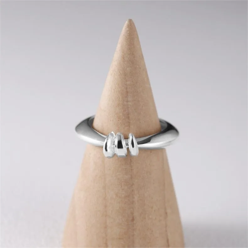 Patchwork Finger Ring 925 Sterling Silver Triple Circle Plain Ring