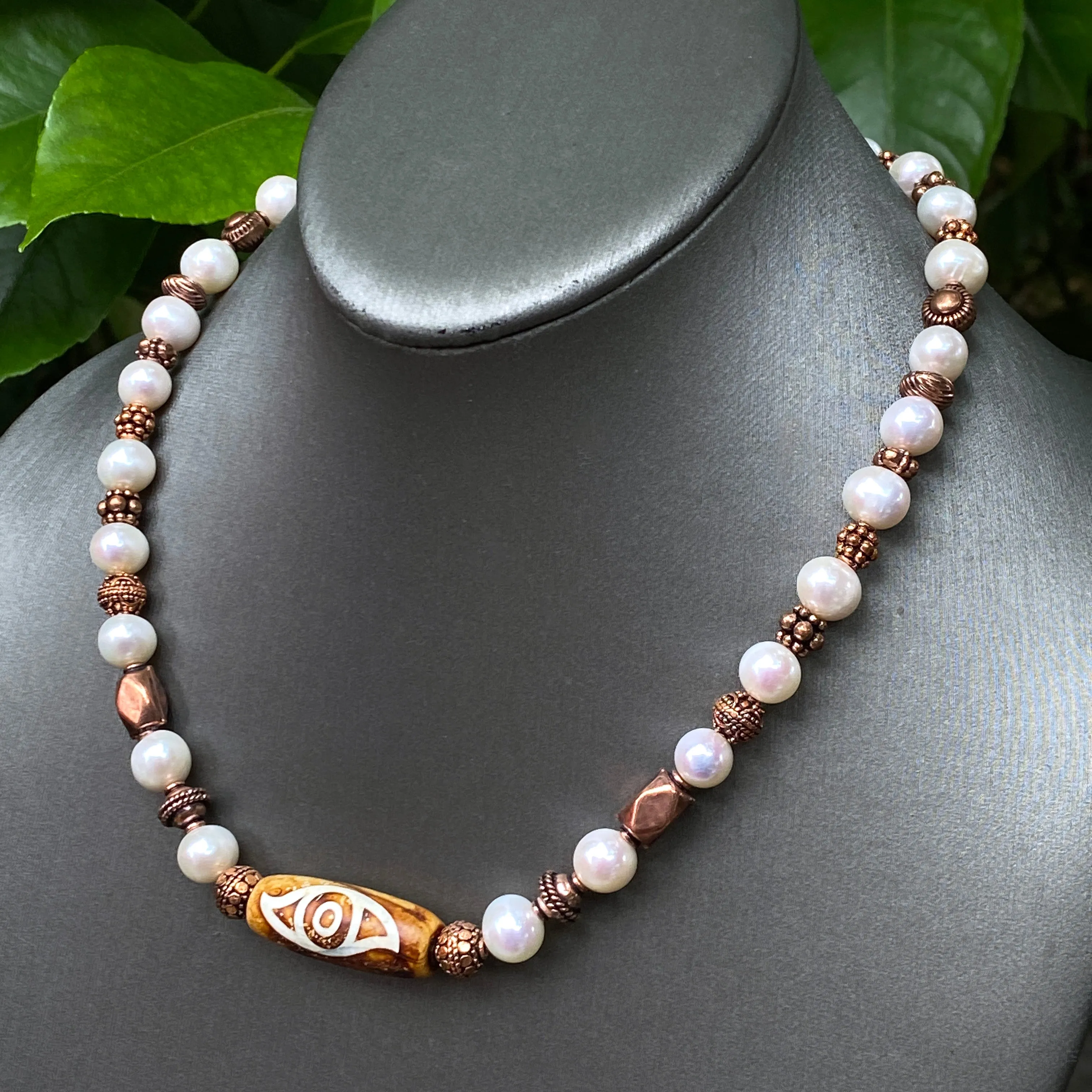 Pearl and Copper Evil Eye Necklace