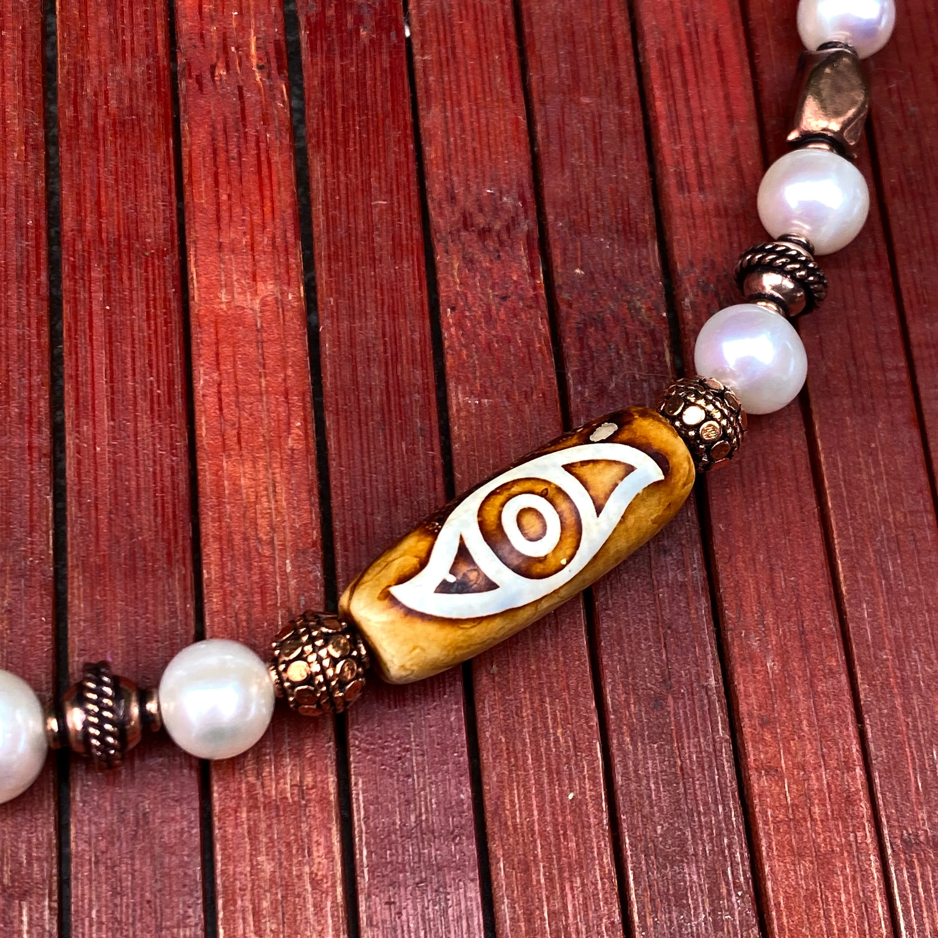 Pearl and Copper Evil Eye Necklace