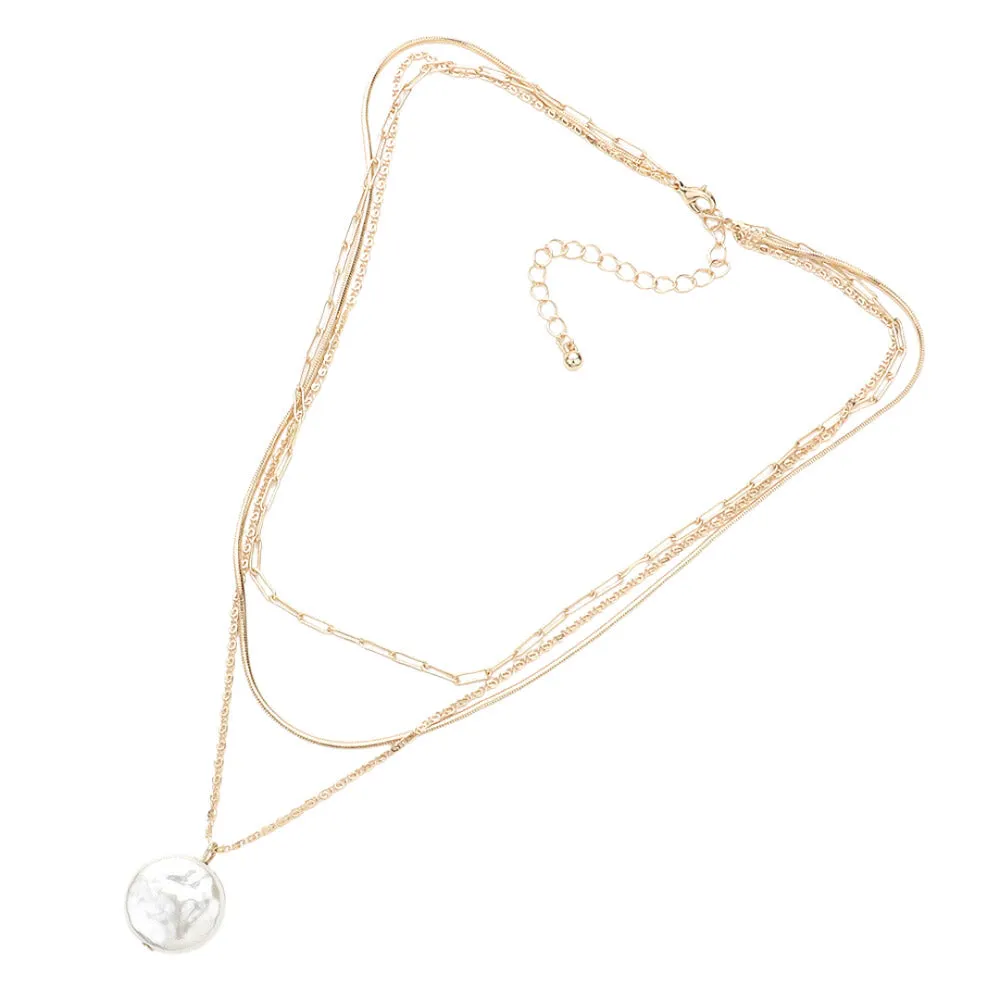 Pearl Pendant Triple Layered Necklace