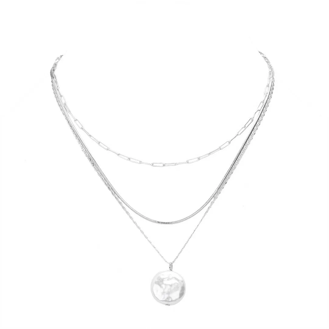 Pearl Pendant Triple Layered Necklace