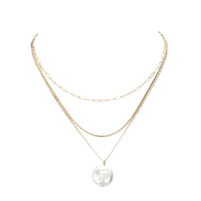 Pearl Pendant Triple Layered Necklace