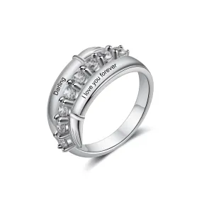 Personalized Engraved Rings for Women Multiple Cubic Zirconia Paved Wedding Engagement Ring Fashion Promise Jewelry