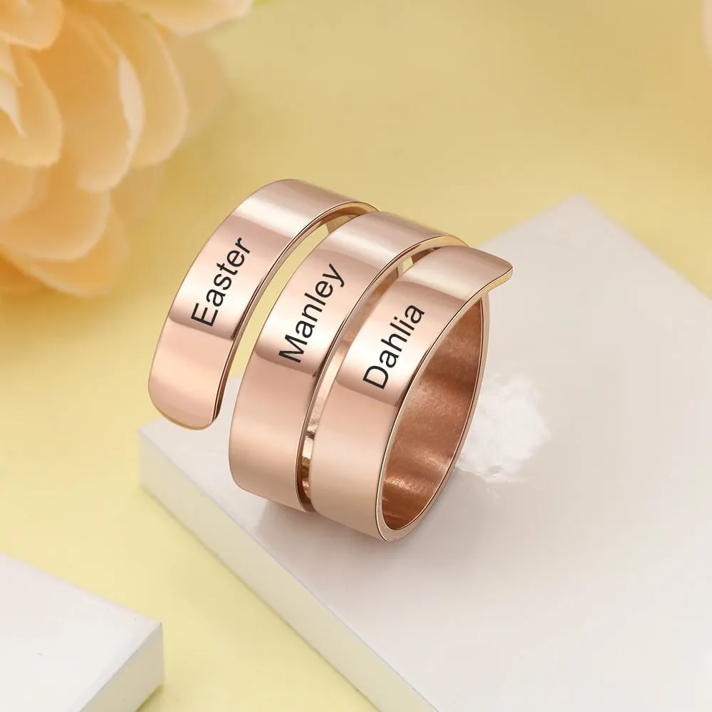 Personalized Gift Engraved 3 Names Ring Stainless Steel Adjustable Rings for Women Anniversary Jewelry