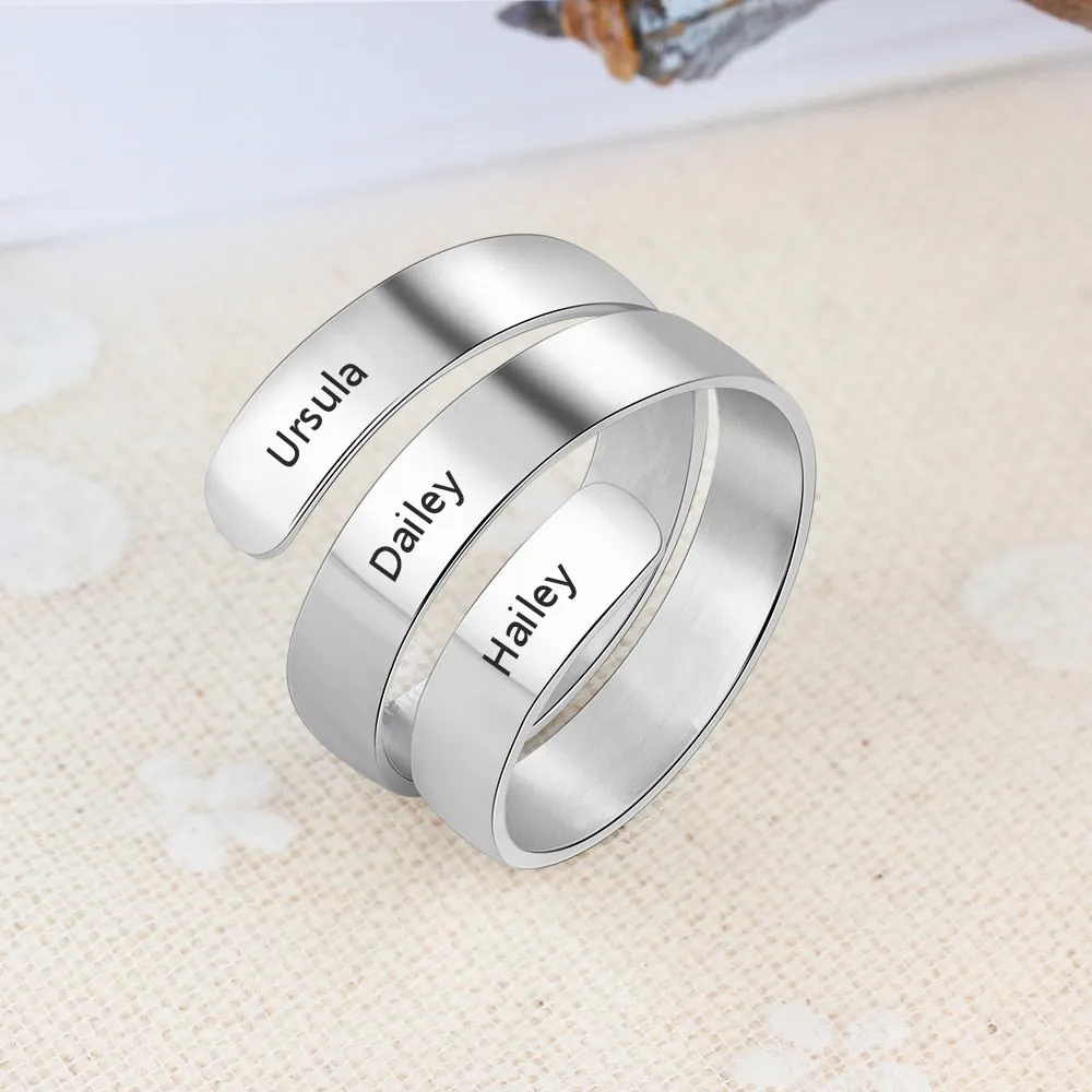 Personalized Gift Engraved 3 Names Ring Stainless Steel Adjustable Rings for Women Anniversary Jewelry