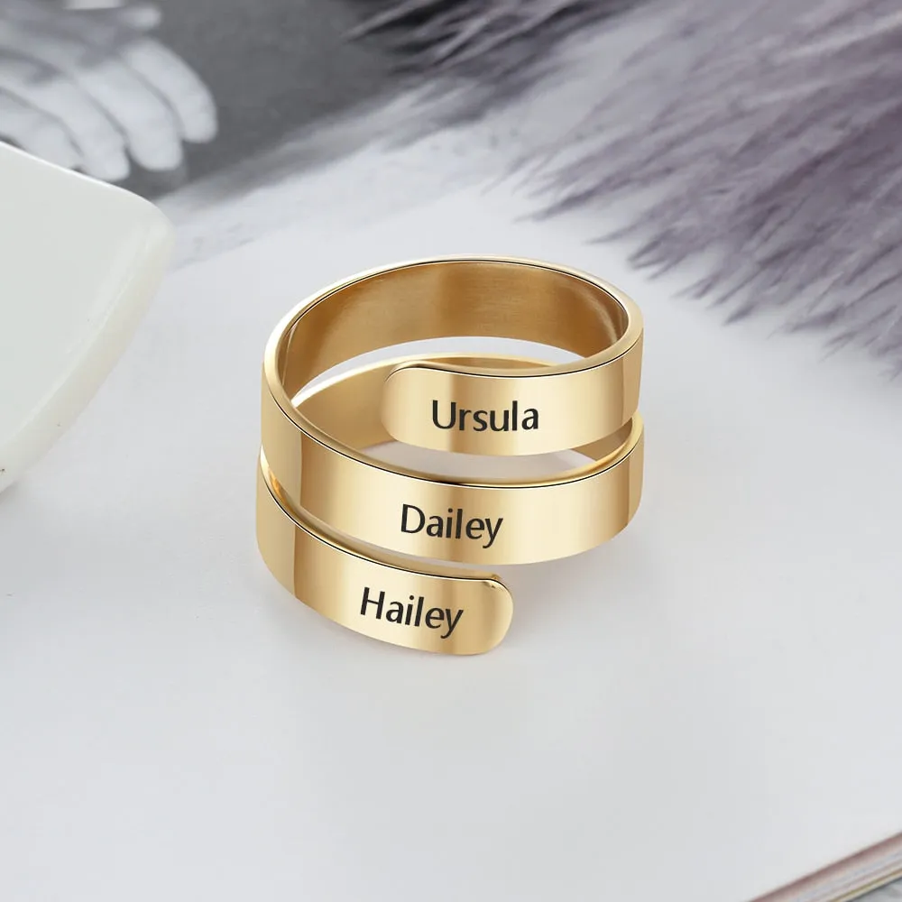 Personalized Gift Engraved 3 Names Ring Stainless Steel Adjustable Rings for Women Anniversary Jewelry