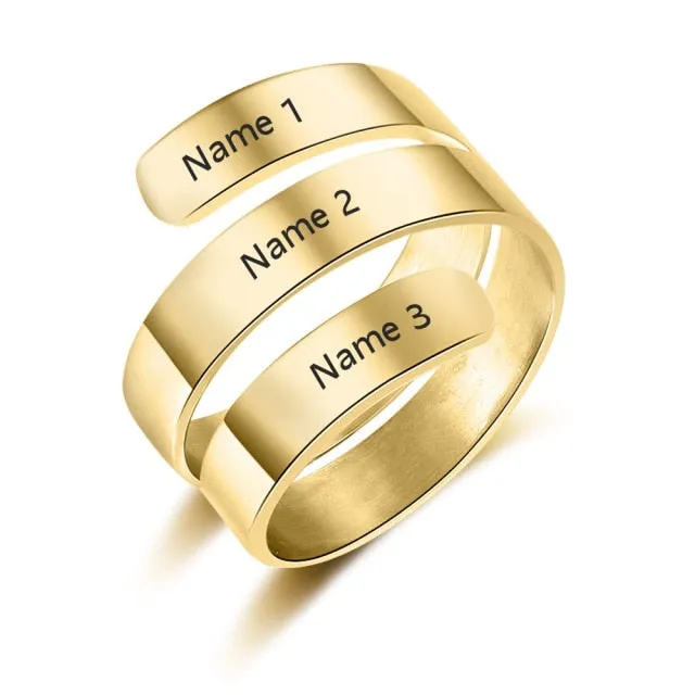 Personalized Gift Engraved 3 Names Ring Stainless Steel Adjustable Rings for Women Anniversary Jewelry