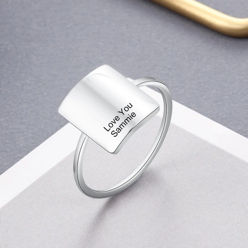 Personalized Jewelry Gold Color Stainless Steel Engraved Rings for Women Customized Square Ring OL Ladies Jewelry