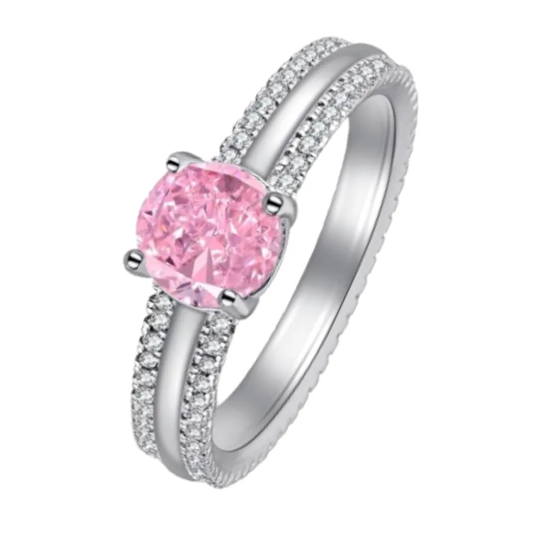 Pink CZ Round Solitaire Ring